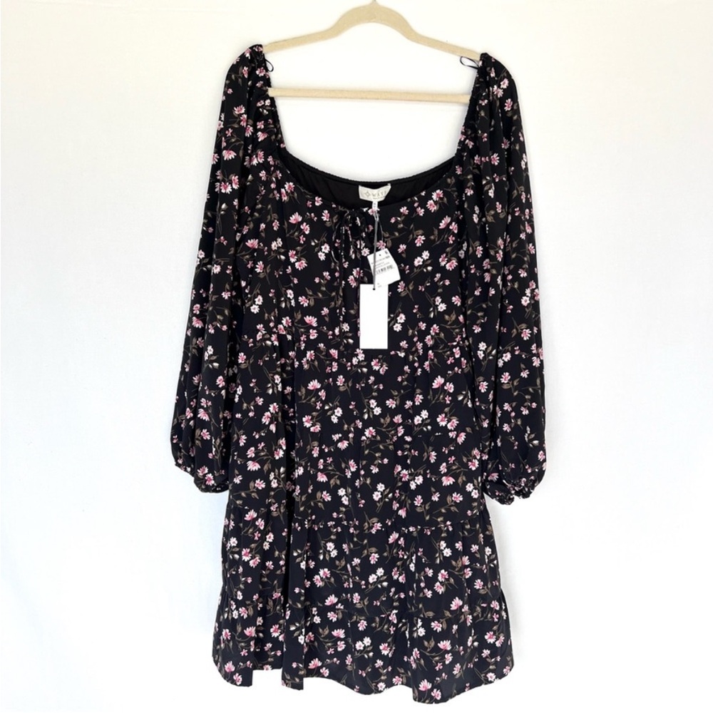 WAYF long sleeve tiered  babydoll dress black pink floral size XL new with tags